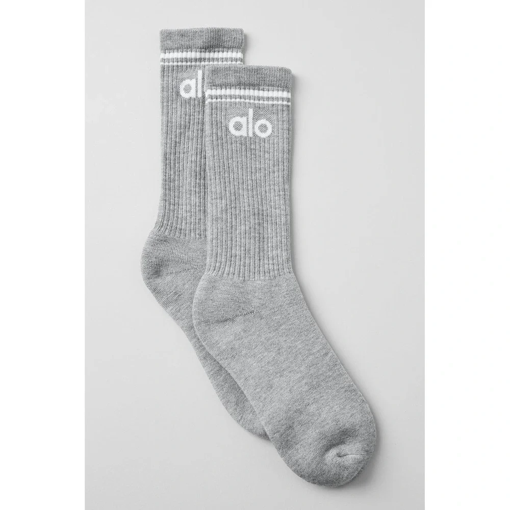 ALO Yoga Throwback Sock Unisex M Athletic Heather Grey/White New Retro Casual